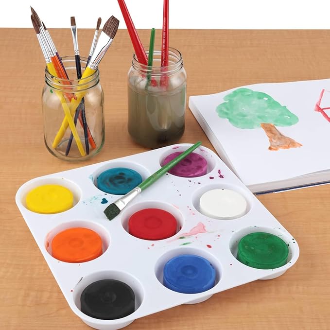 Tempera Paint Set for Kids - WASHABLE Children's Non-Toxic Tempera Paint Cakes with Palette Clean with Just Soap & Water