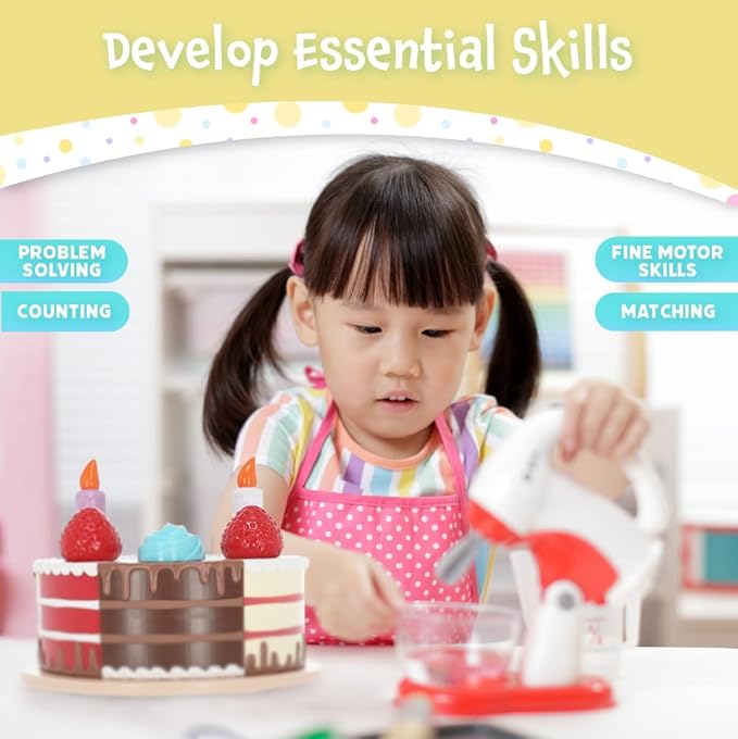 Popular Playthings Magnetic Bake & Play Cake Set, 16pc Educational Toddler Play Food Toy for Ages 3+