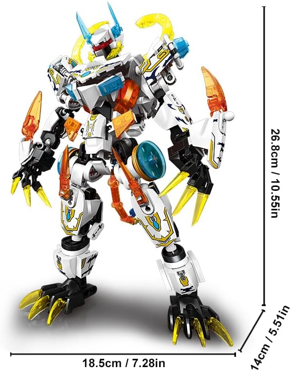 Mech Building Blocks Action Figure Toys, 2in1 White Tiger Transforming Robot Building Set, Converts to Tiger Model, for Adults Kids Boys Ages 8+,455 Pieces