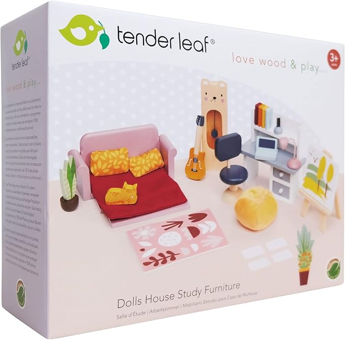 Tender Leaf Toys - Dolls House Study Furniture - 1:12 Scale 23 Pcs Furnished Study Room Dollhouse Accessories - Miniature Pretend Play - Age 3+