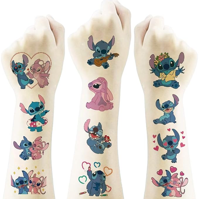 20 Sheets Stitch Temporary Tattoos Birthday Themed Party Supplies Decoration Favors Cartoon Cute Sticker for Kids Boys Home Activity Class Prizes Carnival Christmas Rewards