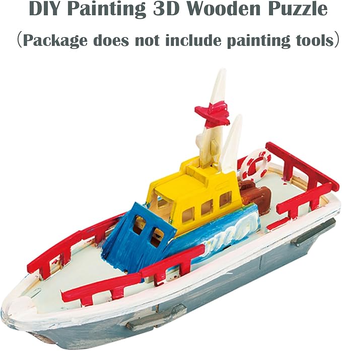 Georgie Porgy 3D Wooden Puzzles for Kids Toys Construction Woodcraft Kits DIY Model Puzzle Kits Birthday Gifts Pack of 3 (Biplane Off-Road Vehicle Yacht)