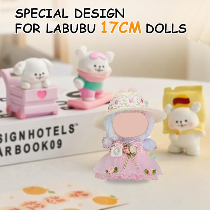 17cm Doll Clothes Set, Premium Jeans & Knitted Sweater Outfit for 17cm 15cm Dolls, Cute Dress Up Fashion, No Doll Included (Flower, 17cm/15cm)