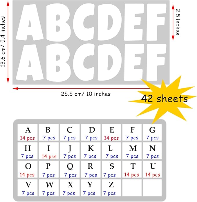 Bemeol 42 Sheets 504 Pieces Letter Stickers Bulletin Board Letters 2.5 Inch Self Adhesive Alphabet Sticker Letters for Poster Board Classroom Crafts Home Decor(White)