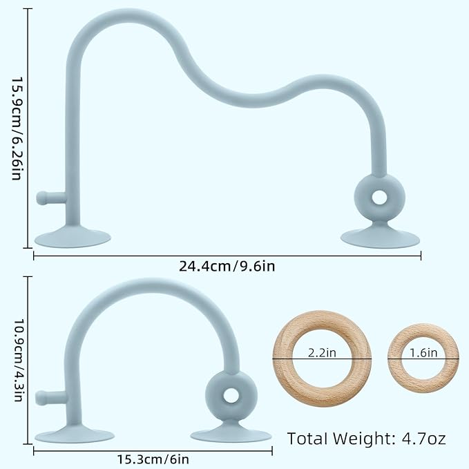 Baby Sensory High Chair Suction Toys for Infant Toddlers 6 12 18 24 Months, Food Grade Silicone String with Oak Loop Montessori Educational Parent-Child Baby Bath Toy (Blue)