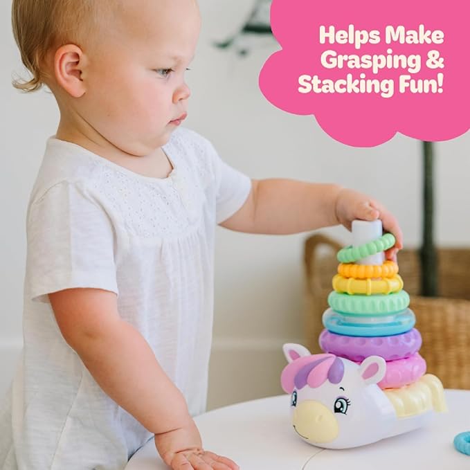 Move2Play, Stacking Toy | Includes 7 Unique Rings | Montessori Development | Baby Gift for 1 Year Old Boys & Girls | Ages 0-6+, 9, 10, 12, 18+ Months | Unicorn Stacker