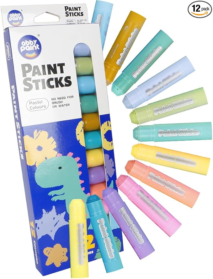 12 Pastel Colors Tempera Paint Sticks Set, Quick-Drying & Washable, Non-Toxic Art Supplies for Kids, Toddlers， Classroom, Mess-Free Crafting on Paper, Wood, Glass