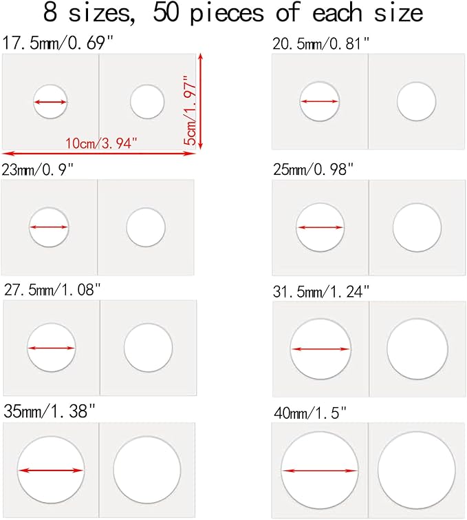 400 PCS Cardboard Coin Flips with 20 Sheets Coin Pocket Pages, 8 Assorted Sizes 2" x 2" Cardboard Coin Holders Coin Flips Coin Collection Supplies for Dime, Dollars, Penny, Quarter, Nickels Collecting