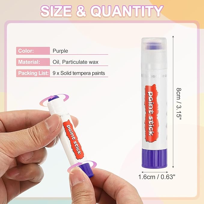 PATIKIL Tempera Paint Sticks, 9 Pcs Solid Tempera Paints Sticks Washable Bulk Markers Pen Quick Drying for Artists Beginners Art Supplies, Purple
