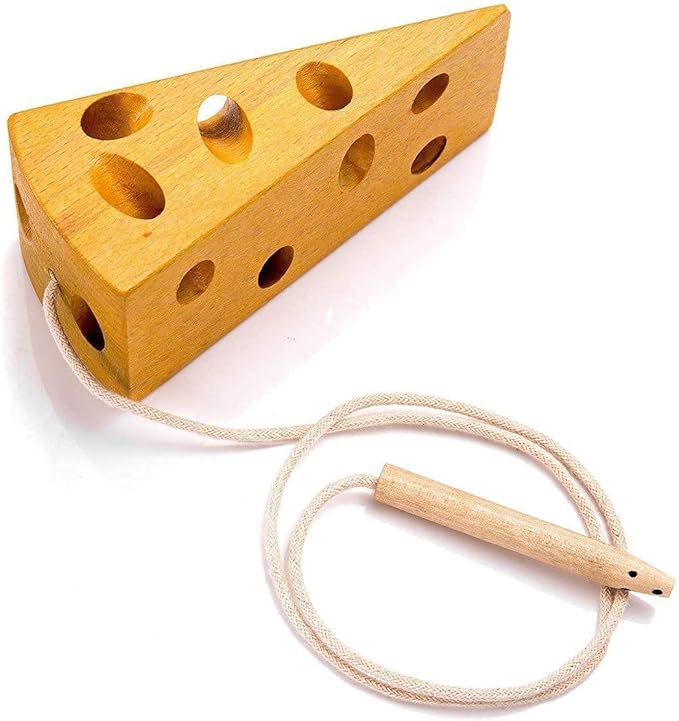 KLT Lacing Toy for Toddlers, Wooden Threading Toy Kids Travel Car Airplane Activities, Road Trip Essentials Games, Educational Learning Fine Motor Skills Montessori Toys 1 Apple,1 Watermelon, 1 Cheese