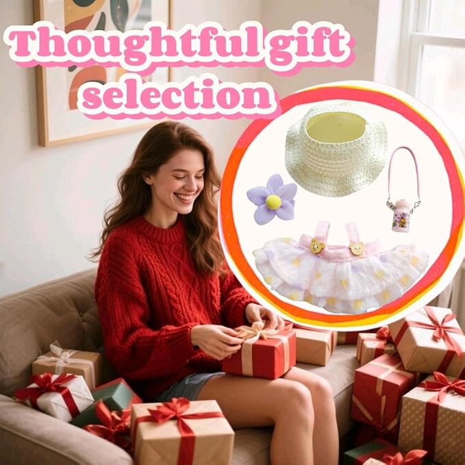15cm & 17cm Doll Clothes Outfits Set - Premium Dress Up Bundle with Exquisite Accessories | Soft Fabric Fashion Doll Costume for 15-17cm Dolls (Pink Skirt-4)
