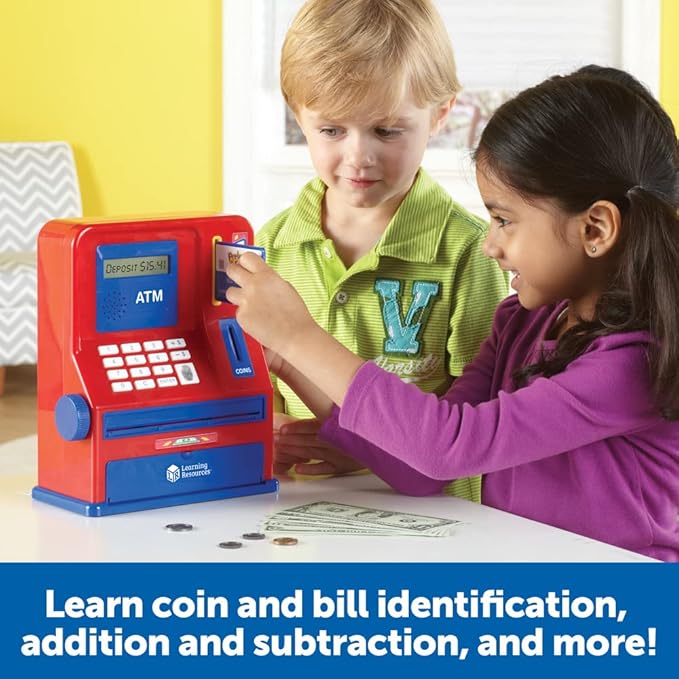 Learning Resources Teaching ATM Bank - 32 Pieces, Ages 3+ Toddler Learning Toys, Cash Register for Kids, Play Money for Kids