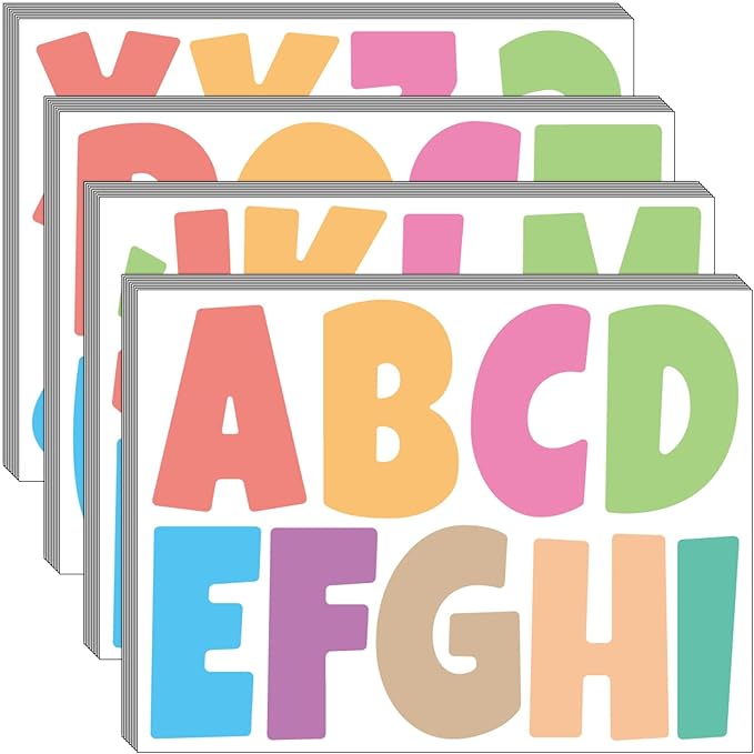 Bemeol Letter Stickers 351 Pieces 4 Inch Bulletin Board Letters Alphabet Cutout Letter for Bulletin Board Display Home Classroom School Decor(Colorful)