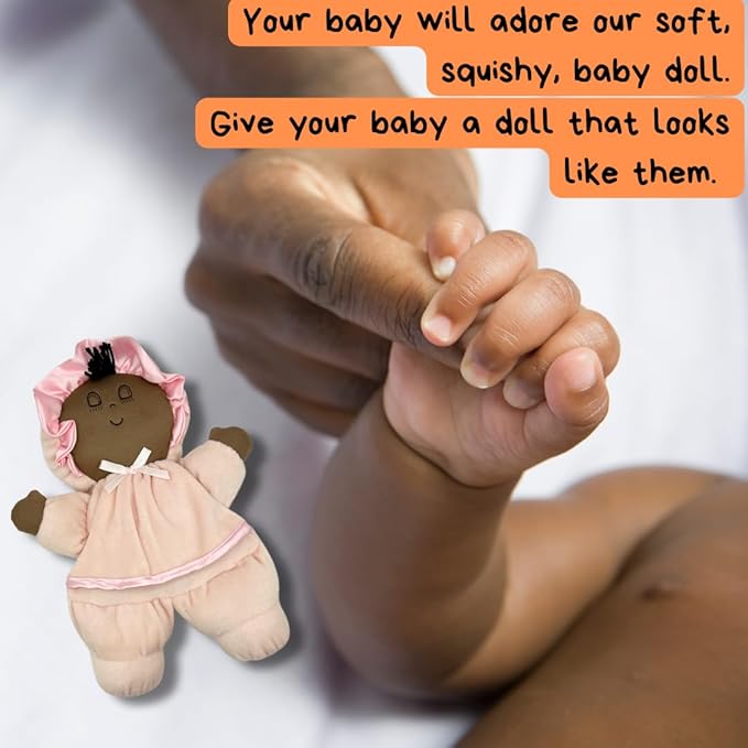 Soft Baby Doll, Black Hair, Brown Skin, Multiracial Soft Dolly, No Hard Parts, 11' Tall