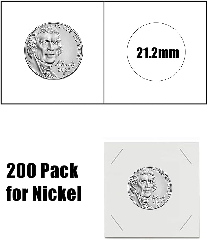 MUDOR Upgraded Premium Coin Flips for Nickel, 200 Pack Cardboard Coin Holder, Mylar Coin Flips 2x2, Paper Coin Holders