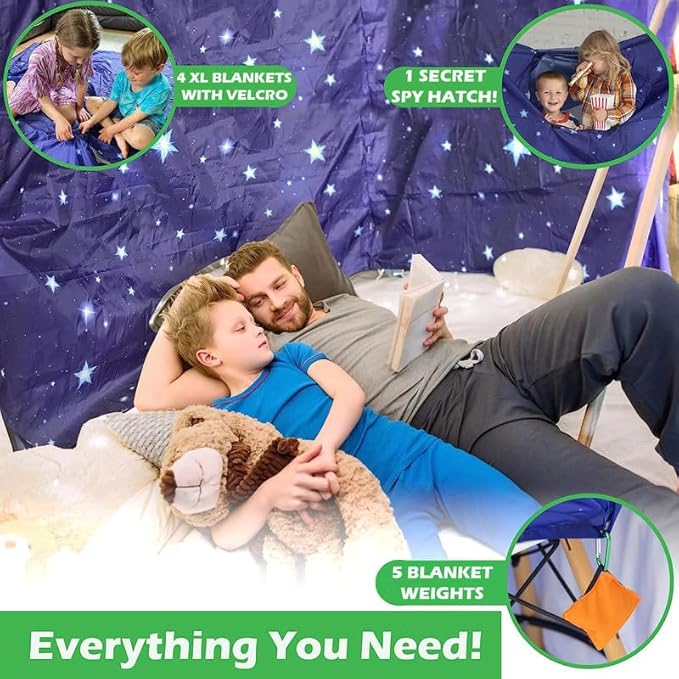 Molcey Blanket Fort Building Kit for Kids 4-8 8-12+ - Make a Portable Playhouse, Play Tent. Build a Fort Making Kit/Builder Blankets - Ultimate Indoor/Outdoor Play for Girls/Boys Toys Age 3-12