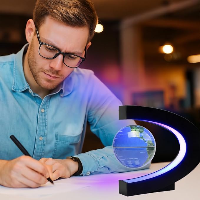 Magnetic Levitation Floating Globe with LED Light Anti Gravity Levitating World Map Office Home Bedroom Desk Gadget Decor Unique Birthday Gift for Men Kids Husband Boss