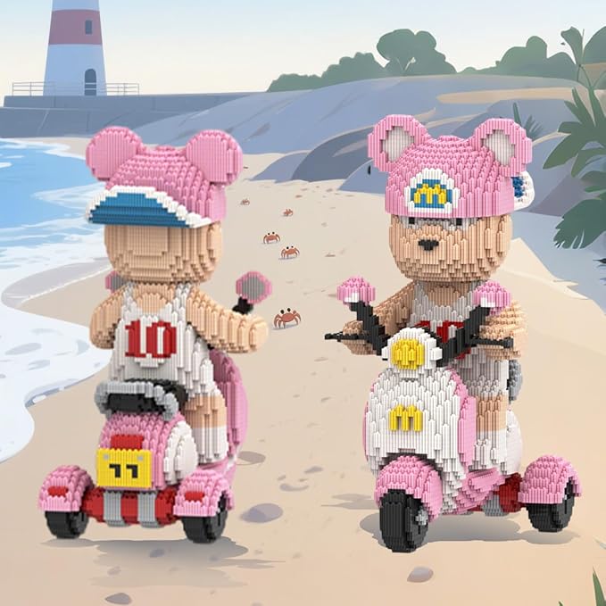 HOOLEDAY Motorcycle Bear Micro Building Blocks Set (6800Pieces) Gift for Adults & Boys & Girls