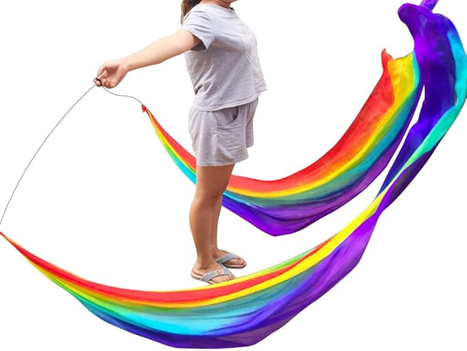KIKIGOAL 2pcs 2.5x0.9M/98.43"x35.43" Multi-Color Dance Silk Veil Poi