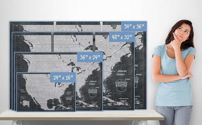 Conquest Maps World Travel Map with Pins Modern Slate Style Push Pin Travel Map Cork Board, Track Your Travels w/a Handmade Unique Canvas Pinable Map (48" x 32")