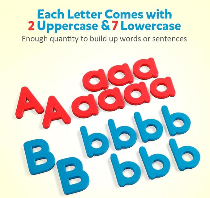 Coogam Magnetic Letters 251 Pcs with Magnetic Board and Storage Box - Uppercase Lowercase Foam Alphabet ABC Magnets for Fridge Refrigerator - Educational Toy Set for Classroom Kids Learning Spelling