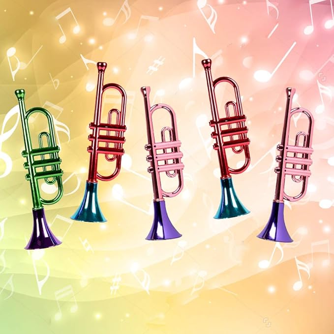 ArtCreativity 13 Inch Metallic Trumpets, Set of 5, Fun Plastic Musical Instruments Noise Makers for Parties and Events, Music Toys for Kids, Cool Birthday Party Favors for Boys and Girls