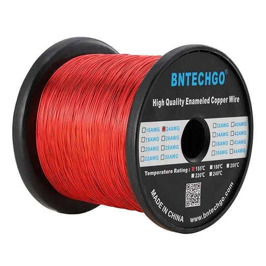 BNTECHGO 24 AWG Magnet Wire - Enameled Copper Wire - Enameled Magnet Winding Wire - 3.0 lb - 0.0197" Diameter 1 Spool Coil Red Temperature Rating 155℃ Widely Used for Transformers Inductors