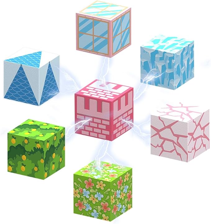 128PCS Magnetic Blocks Building Toys - 1" Magnet Cubes Tiles for Girls, Magnetic Tiles Building Blocks, Stacking Magnets Sensory STEM Toys Cultivate Innovation, Build Princess Castle Birthday Gift