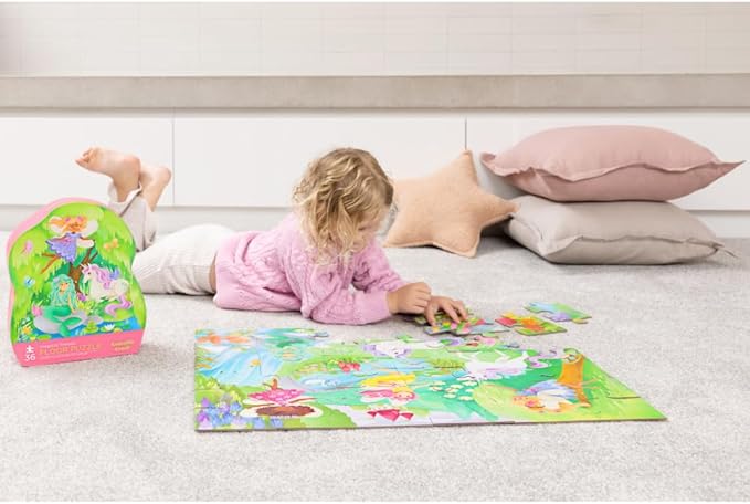 Crocodile Creek 36-Piece Jigsaw Floor Puzzle - Fun Floor Puzzles for Kids Ages 3-5 - Heavy-Duty Shaped Box for Storage - Magical Friends - 24" W x 18" H Finished