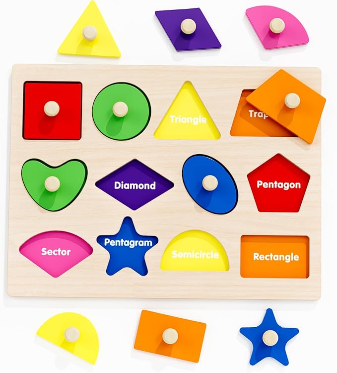 Wooden Puzzles for Toddlers 1-3, Montessori Shapes Sorter Board Puzzle for 1 2 3,Preschool Learning Toys for Baby Kids