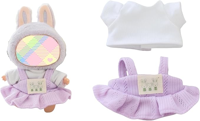 Clothes for Dolls Accessories (No Doll), Kawaii Shirt Skirt Outfit Set 2 Pieces for 15cm 17cm Doll Suit, Stylish Dress Up Doll Clothing Set Replacement Purple