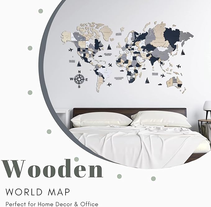 Wooden World Map 3D Art Large Wall Decor - Size (M, L, XL) Any Occasion Gift Idea - Wall Art For Home, Kitchen or Office (XL, ALASKA)