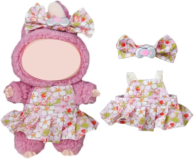 2-Piece Clothes for Labubu (NO Doll), Handmade Liberty Fabric Dress and Bow Set for 17CM Dolls, Cute Outfit Accessories (PAYSANNE-Blossom)