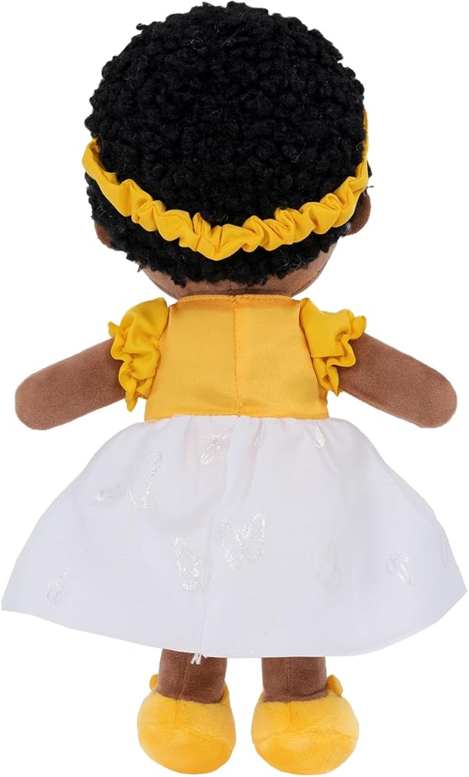 OUOZZZ 12" Soft Black Baby Doll Toys for 1 + Year Old Girl Gifts, African American Baby Dolls Birthday Gifts for 1 Year Old Girl Christmas Plush Toys Gift for Toddler Kids Yellow Bow-tie