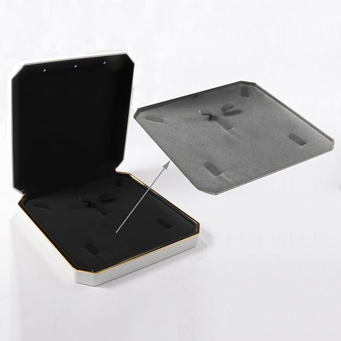 HSLFUAI Necklace Box with Led,Jewelry Box for Necklace, Large Necklace Box,Jewelry Gift Box for Wedding, Birthday, Valentine' Day, Mother'S Day, Christmas,Black Velvet Interior Necklace Organizer