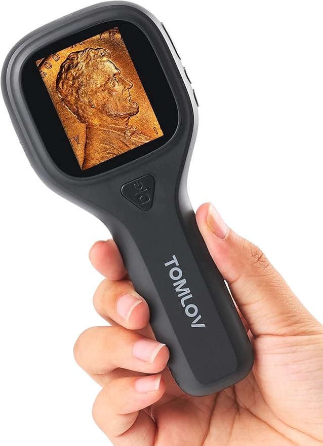 TOMLOV P10 Evo Handheld Close-Up Microscope: 20X Digital Coin Microscope for Adults Kids, LED Lighted Magnifier with 2" IPS Screen, Battery, Jewelers Loupe Compatible with Windows/macOS, Black