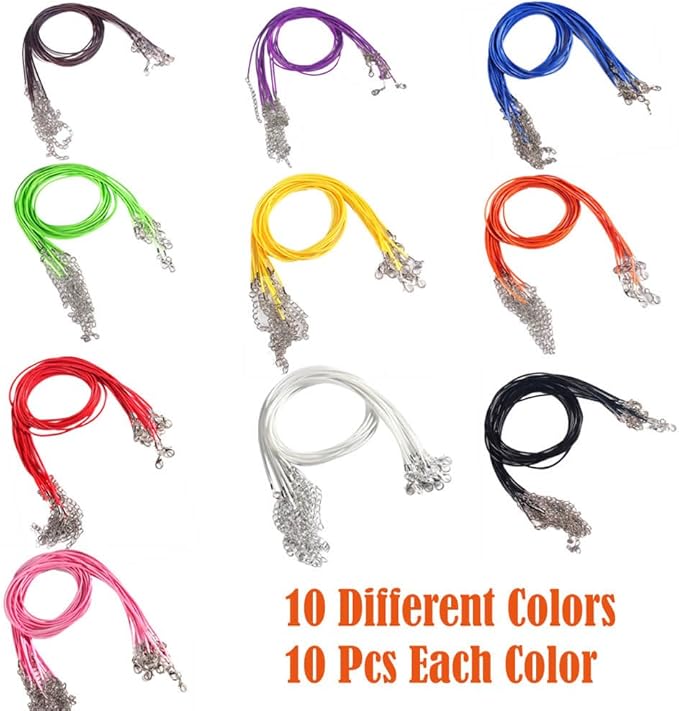 Paxcoo 100 Pcs 18 Inches Waxed Cotton Necklace Cord for Jewelry Making Mix Color