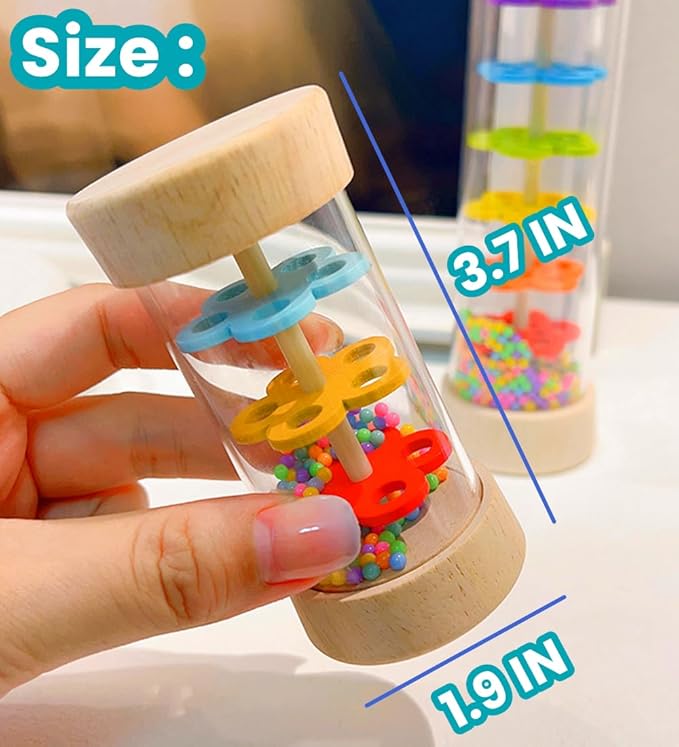 Oneshow Rain Sticks for Kids, Wooden Rainmaker Montessori Toys for Baby 6-12 Months, Baby Rattle Sensory Development Musical Instruments Toys for 1 Year Old Toddler Kids, Rain Maker 2 Pack
