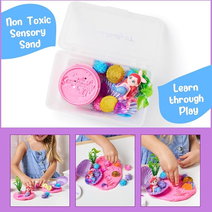 Senationally OT - 2025 Edition - Mini Mermaid Sensory Dough Kit - 1 Jar Magic Dough, Seashell Stamp, Sensory Bin & Treasure Accessories – Great Gift for Toddlers & Kids