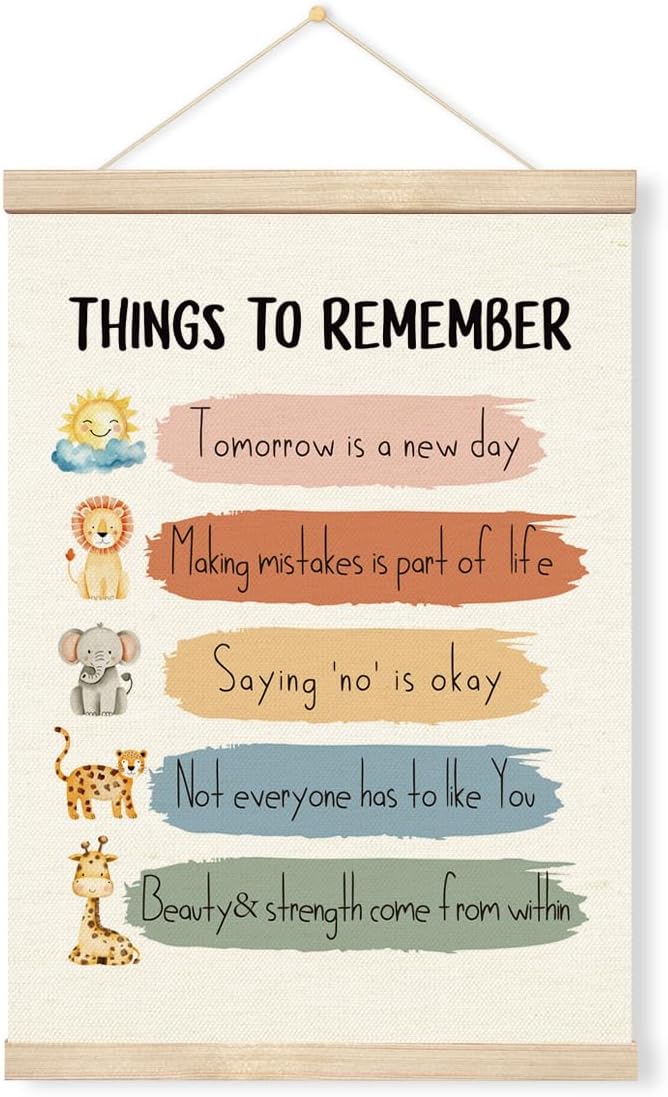Geondos Inspirational Canvas Hanging Banner - Things to Remember, Motivational Quotes Posters for Kids Girls Boys, Uplifting Encouragement Gift, Safari Animal Wall Decor for Playroom Kids Bedroom
