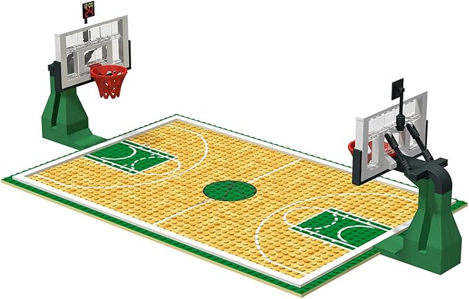 Building Blocks - Basketball Court Baseplates and Sets of 2 Basketball Hoop Basketball Goal Building Bricks for Basketball Game - Compatible with Major Brands (Basketball Playset/Green)