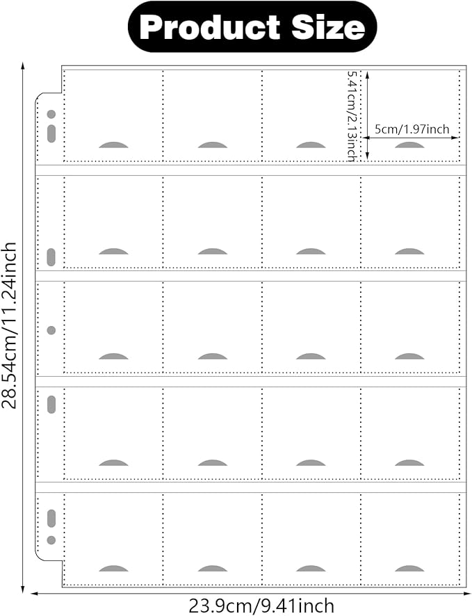 60 PCS 20-Pocket Thumb-Cut Coin Pages - Coin Pocket Pages for 2 x 2.1 Inch Cardboard Coin Holders, Collecting Sleeves for Coin Flips, 1000 Pockets for Coin Binder, Coin Collection Storage Supplies