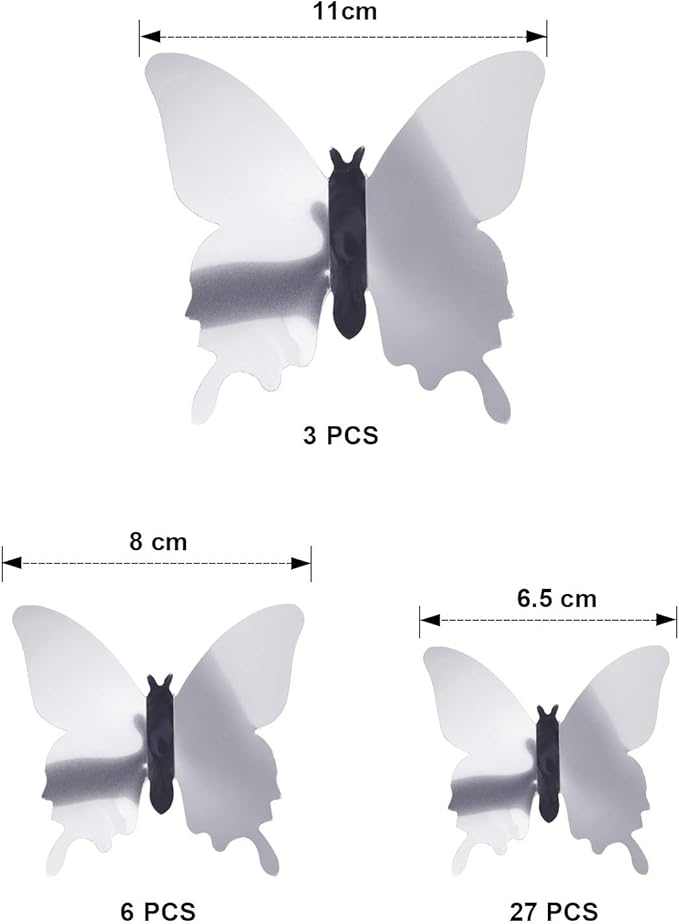 48 Pieces DIY Mirror Butterfly Combination 3D Butterfly Wall Stickers Decals Home Decoration