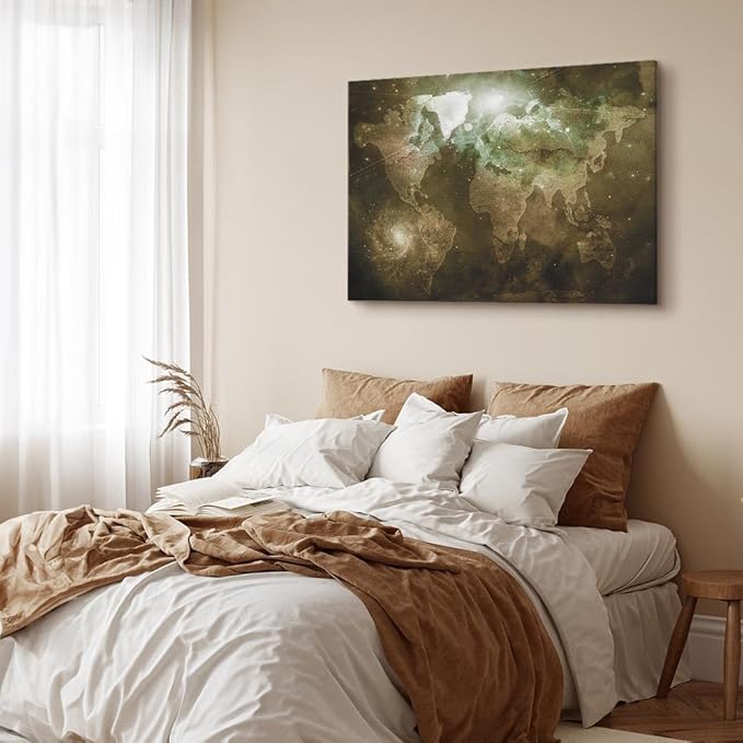 artgeist Canvas Wall Art Print Abstract World Map 35x24 in - 1pcs Home Decor Framed Stretched Picture Photo Painting Artwork Image - Country Map Map Cosmos Space k-C-0139-b-c