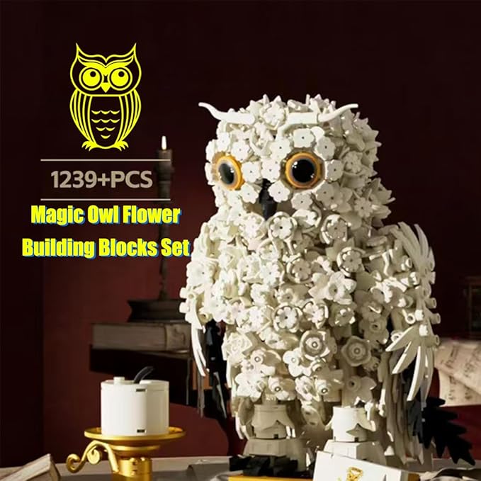 Animal Magic Owl Flower Building Blocks Set，Suitable for Adults who Enjoy Creative Hobbies Flower & Animal Collectible Table Art Set（1239Pieces） Interesting Gift for Building Block Enthusiasts