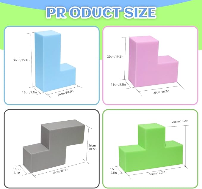 4PCS Soft EVA Foam Building Blocks for Kids – Colorful Tetris-Shaped Stacking Cubes, Sensory Toys for Toddlers & Preschoolers, Safe & Fun Educational Play for Classroom or Home