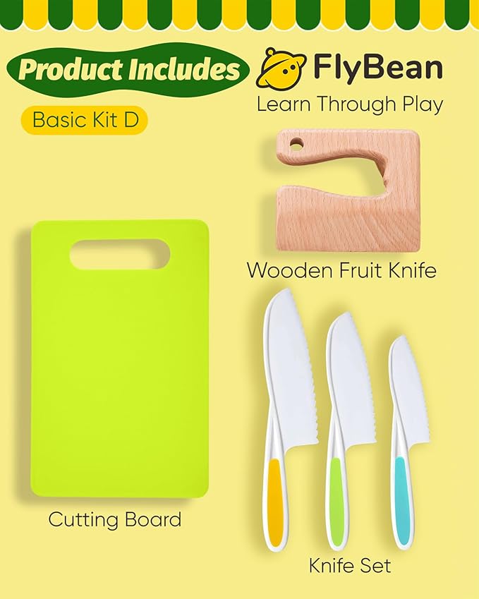 Kids Knife Set for Real Cooking, Toddler Kitchen Tools, Montessori Cooking Set for Toddlers, Ensiven Kid Safe Kitchen Set, Kids Cutting Board and Knife Set, Toddler Safe Kitchen Tools