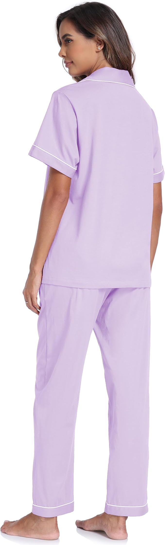 CF Womens 100% Cotton Pajamas Set Button Down Pjs Sets Short Sleeve Top & Long Pants Sleepwear Comfy Loungewear with Pockets