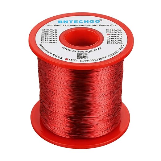 BNTECHGO 36 AWG Magnet Wire - Enameled Copper Wire - Enameled Magnet Winding Wire - 1.0 lb - 0.0049" Diameter 1 Spool Coil Red Temperature Rating 155℃ Widely Used for Transformers Inductors