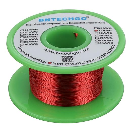 BNTECHGO 34 AWG Magnet Wire - Enameled Copper Wire - Enameled Magnet Winding Wire - 4 oz - 0.0063" Diameter 1 Spool Coil Red Temperature Rating 155℃ Widely Used for Transformers Inductors
